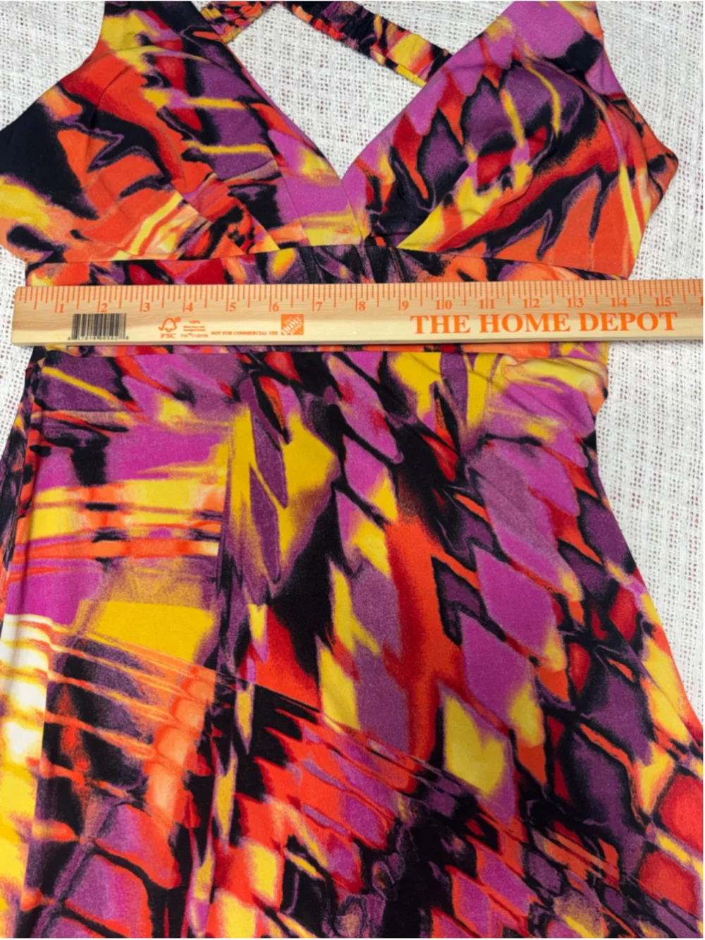Bisou Bisou Tropical Boho Beachy Halter Mini Dress Orange Purple Size 12 EUC